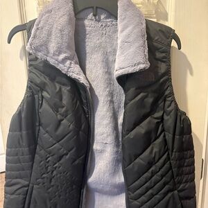 The North Face Black Quilted Vest with Light Gray Fleece